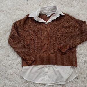 Rachel Zoe Brown V-Neck Cable Knit Sweater